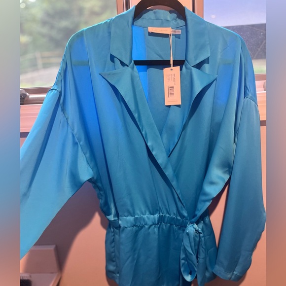 NWT Ramy Brook Rori Jacket satiny jacket kimono wrap cerulean blue, size L - Picture 7 of 14